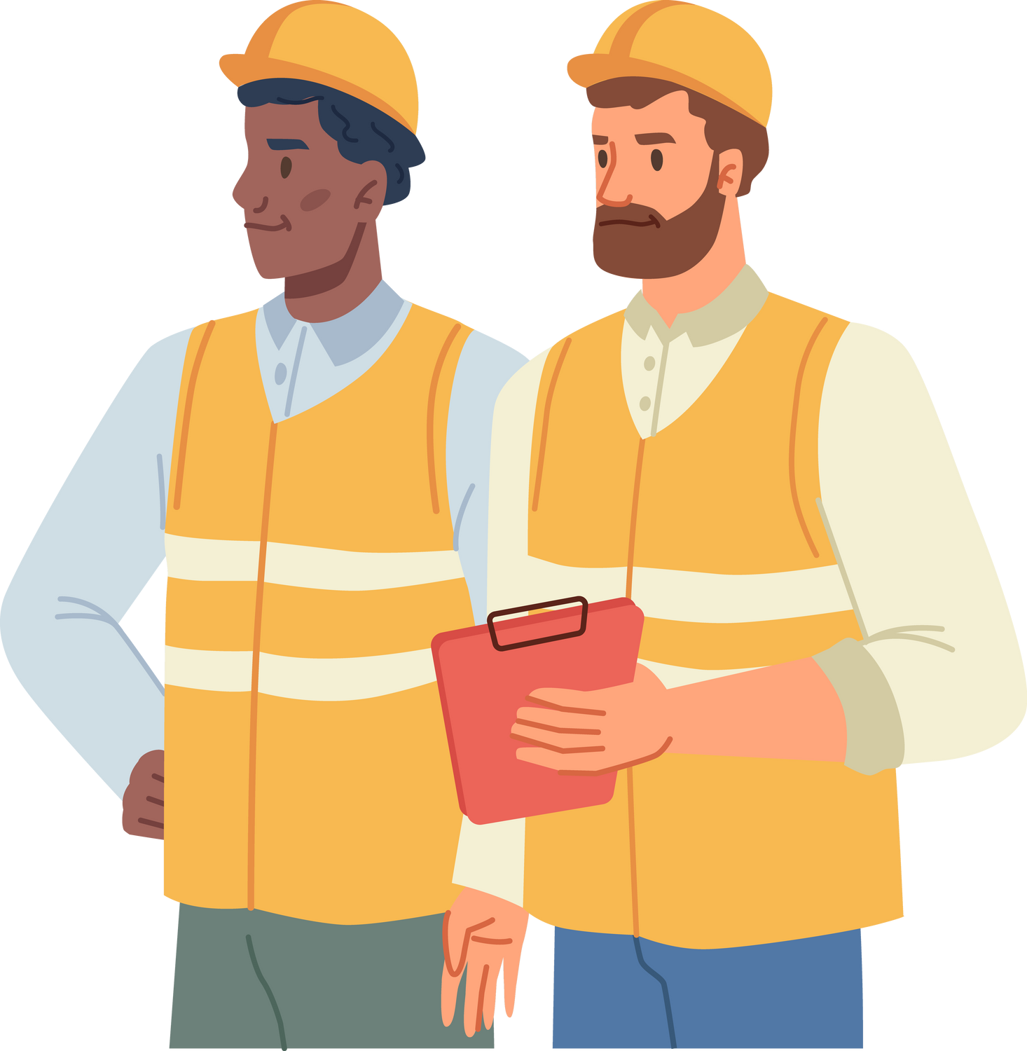 Construction Industry Workers in Helmets and Vests